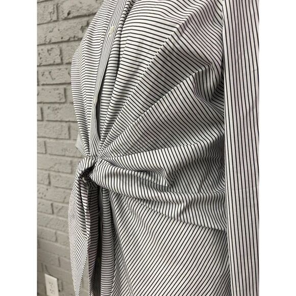Worthington Women Black White Striped Long Sleeve Front Tie Shirt Size M - Picture 6 of 9